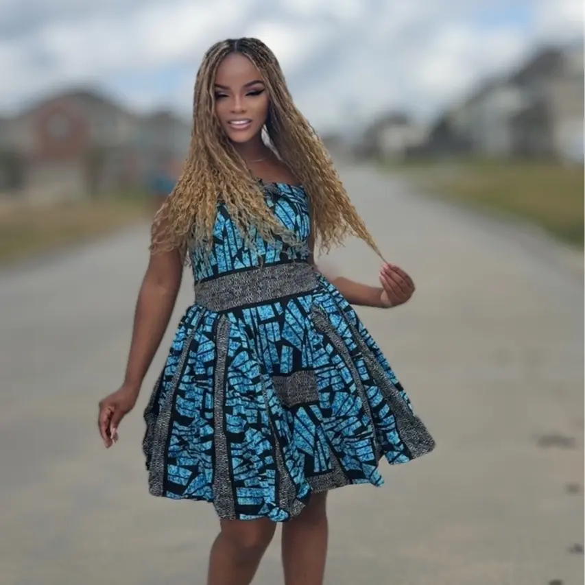 Achalugo Women's Corset Dress - Elegant Floral Design, Short Sleeves, Perfect for Casual & Formal Wear, 100% Ankara Cotton, African Print, Midi Length