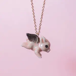 Flying Pig Necklace | Camp Hollow Ceramic Animal Jewelry | Porcelain Pendant