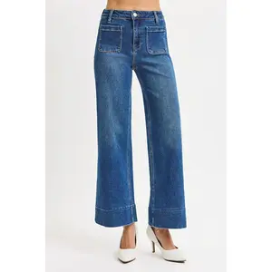 High Rise Crop Wide leg Front Patch Pocket Jeans