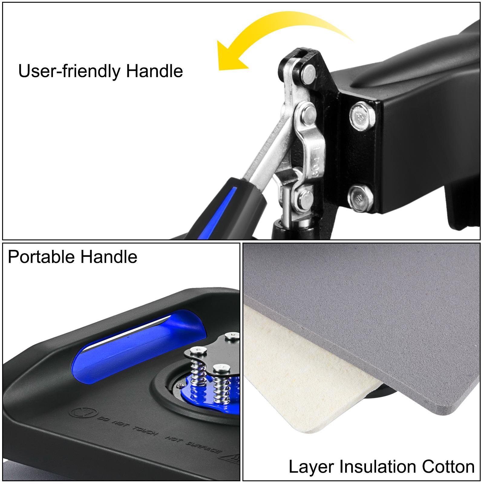 VEVOR Heat Press Machine 15 x 15 Inch 8 in 1 Heat Press 800W Sublimation Machine 360° Rotation Swing Away 8 in 1 Shirt Printing Machine Dual-Tube Heating for DIY T-Shirts Cap & Mugs Blue