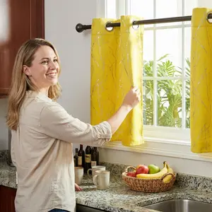 Curtain Club 2 Panels 26x36inch Blackout Cafe Curtains , Tree Branch Print Kitchen Window Curtains for Small Windows, No-Drill Privacy Thermal Insulated Curtains Blackout Privacy Grommet Curtains Set FT24791