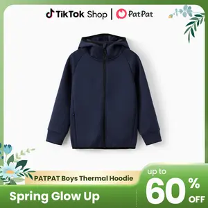 PATPAT Boys Zip Up Black Hoodie Jacket, Size 6-12, Lightweight Fall Winter Jacket Sweatshirts, School Uniform For Boys