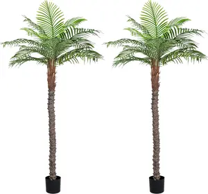 ROMSWI 7FT 8FT Artificial Palm Tree, Lifelike Potted Golden Cane Palm Tree, Tropical Faux Tree for Outdoor Indoor Home Office Living Room Decor