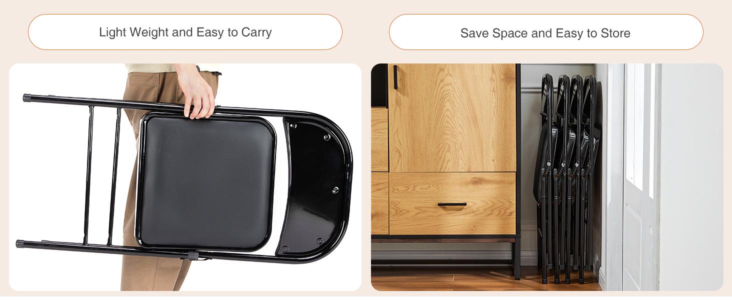 SweetFurniture Folding versatile seating with Leather Padding - Sturdy Metal Frame, Foldable and Easy to Store for Indoor and Outdoor Use at Office