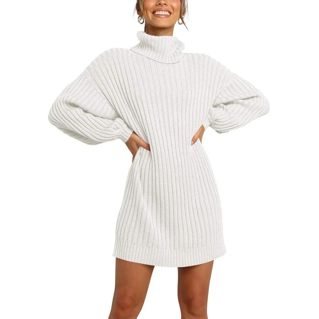 ANRABESS Women Oversized Sweater Dress Turtleneck Batwing Long Sleeve Ribbed Knit Loose 2026 Fall Winter Casual Short Dress