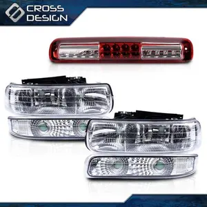 CROSSDESIGN Headlights & Signal Light & Brake Light Fit For 99-06 Chevy Silverado GMC Sierra