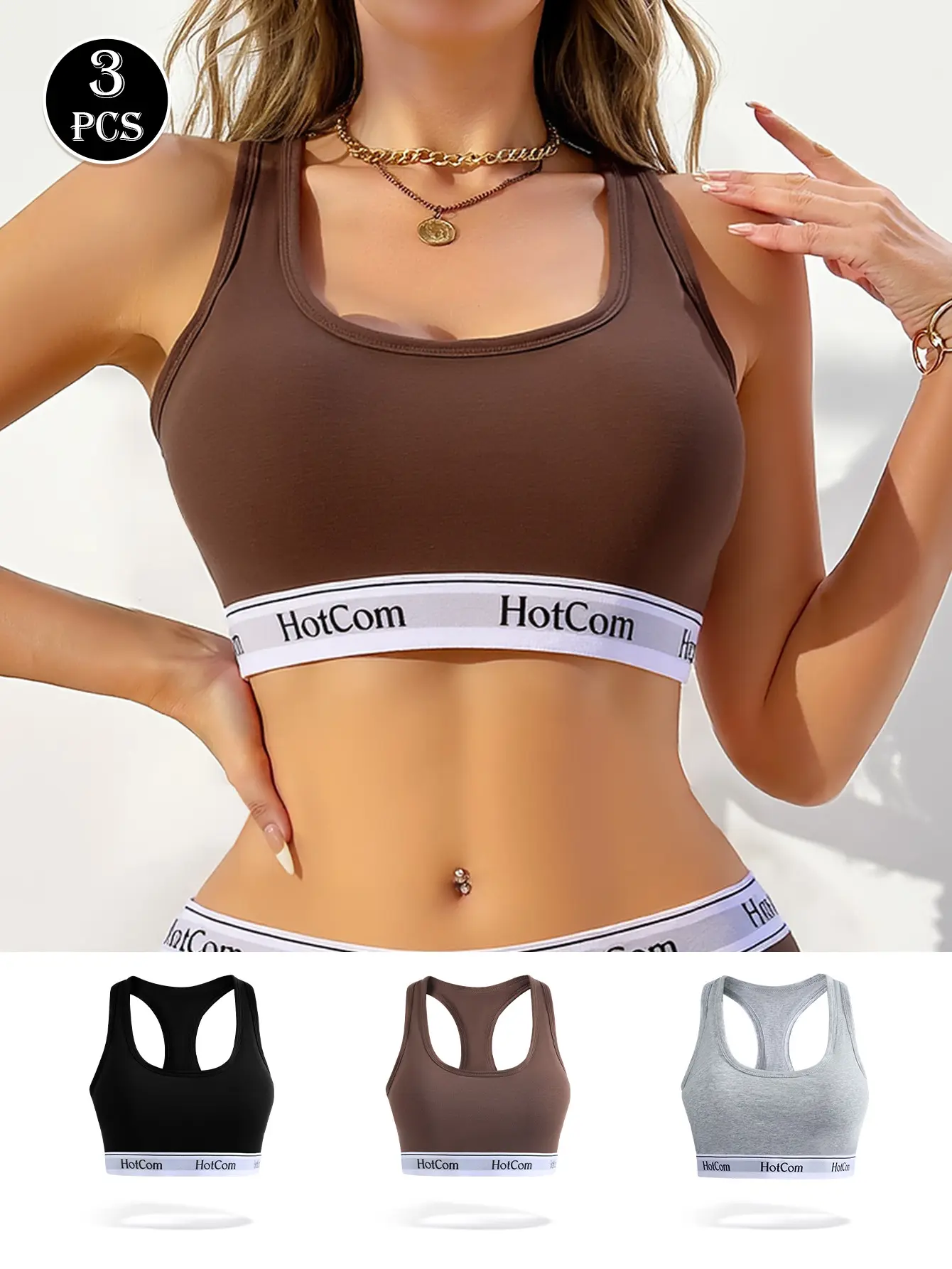 HotCom Women's 3pcs Solid Letters Wireless Racerback Athletic Sports Bra Breathable Comfortable for Yoga Gym Workout All-Season Wear Sports Lingerie Top - Womenswear summerwins