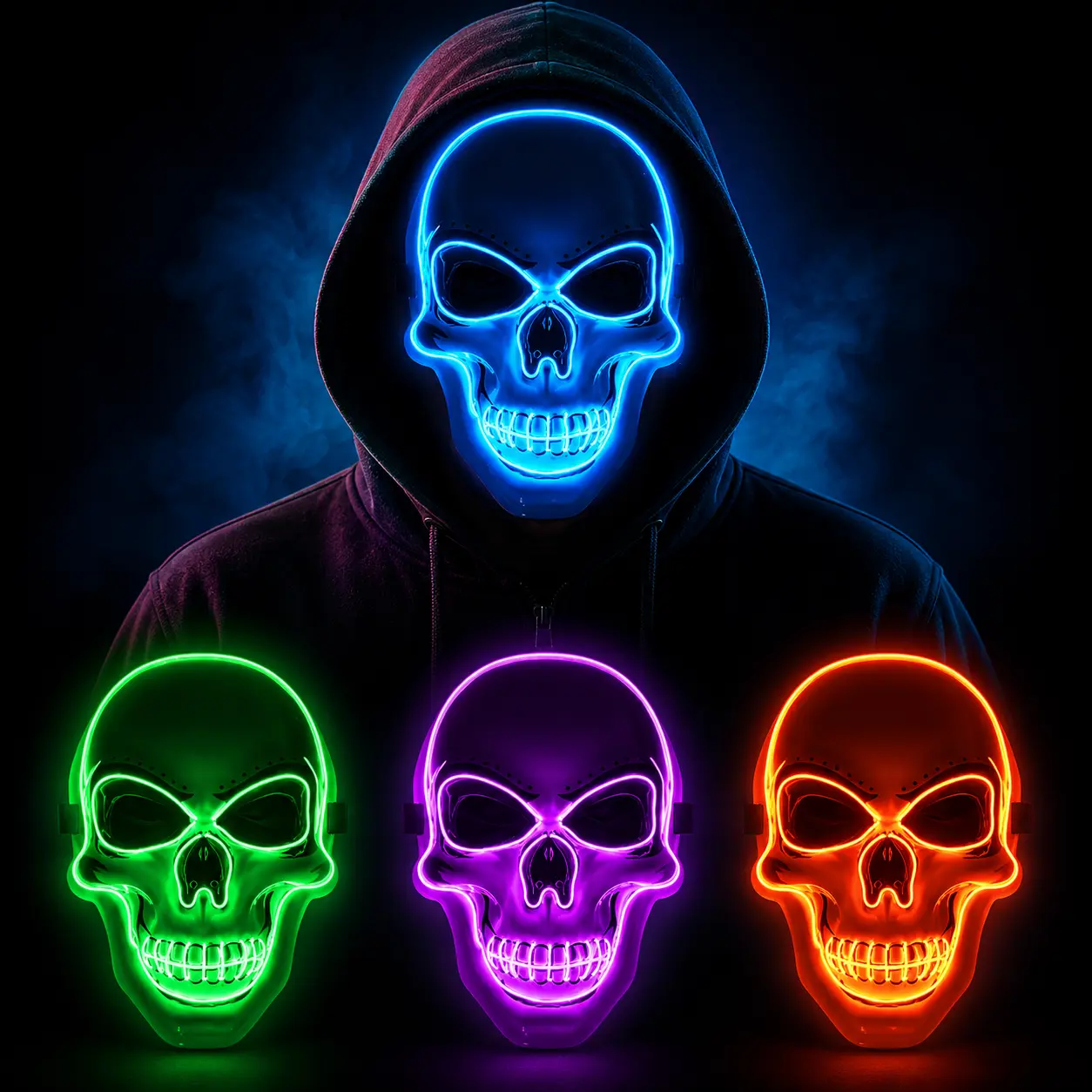LED Skull Mask - EVA Plastic, 1/3/4 Pcs, 3 Flashing Light Modes, Festive Party Accessories for Adults, Halloween & Rave Event Costumes, Led Mask