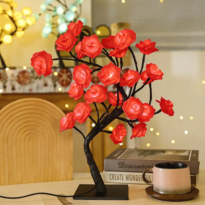 Red Rose Lamp, featuring 24 LED bulbs and artificial rose decorations, makes a romantic gift perfect for dates, weddings, Valentine's Day, dreamy parties, bedroom decor, and holiday presents—truly the ideal gift for your girlfriend.