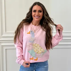 Faux Pastel Quilted Goose, DTF Print, Thrifted Vintage Style Goose Sweatshirt (NOT Real Fabric Patches)