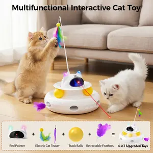 5-in-1 Interactive Cat Toy | Light Pointer & Rotating Feather Teaser | Automatic Kitten Toy for Bored Indoor Cats