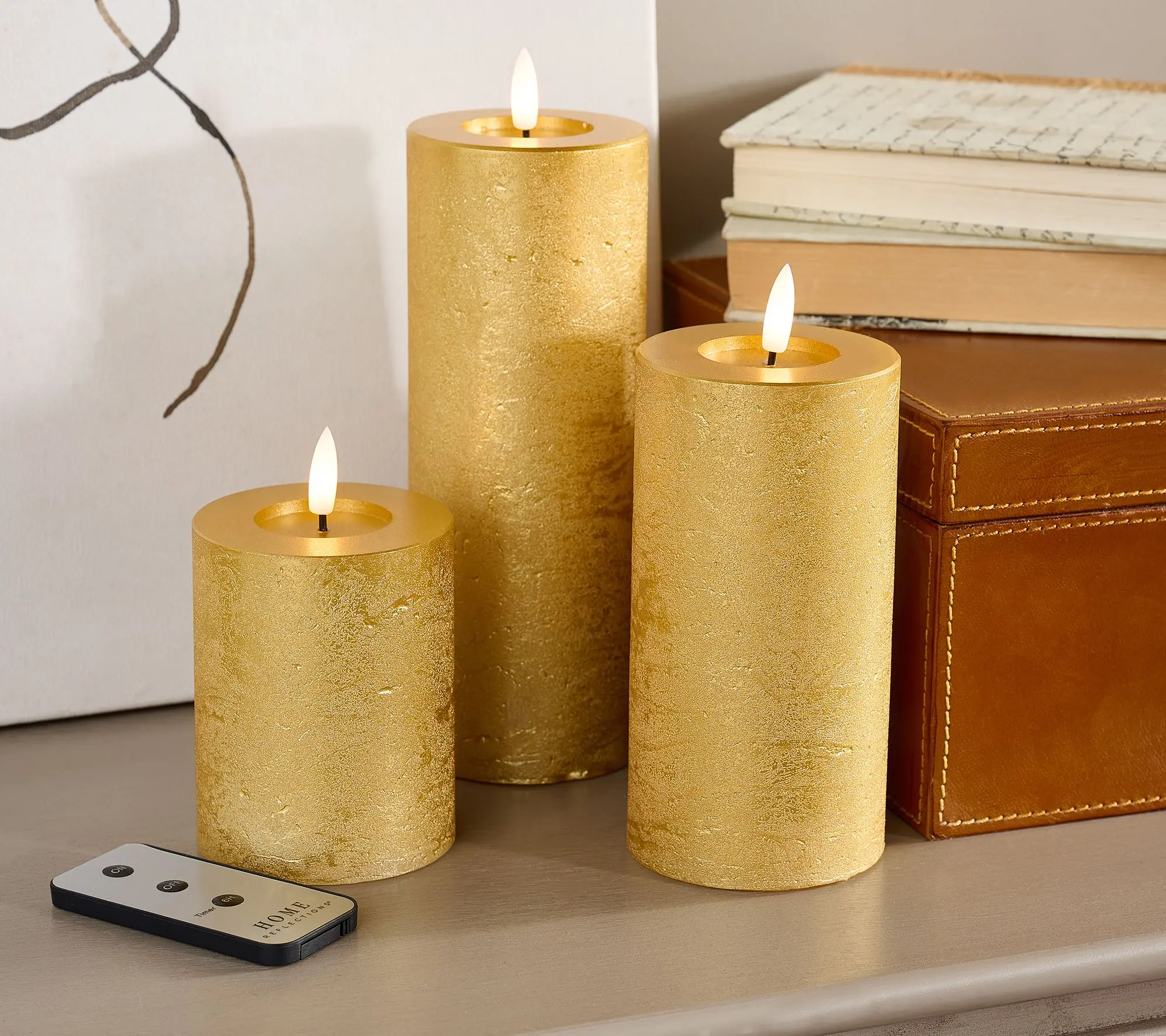 Home Reflections S/3 Flameless Shiny Metallic Pillar Candles