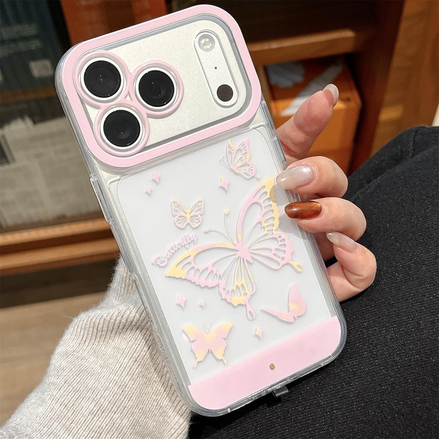 Cute Clear LED Flash Butterfly Pattern Phone Case for iPhone 17 Pro Max/17 Air 17 16 Pro 15 plus 14 13,Soft TPU Full Camera Lens Shockproof Protective Phone Cover
