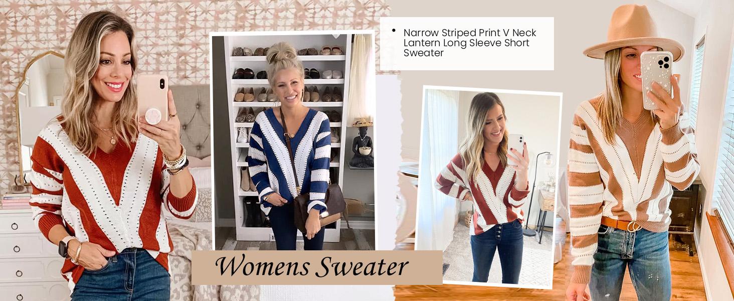 PrettyGarden Women's V Neck Stripe Color Block Loose Oversized Pullover Crochet Sweater Casual Fabric