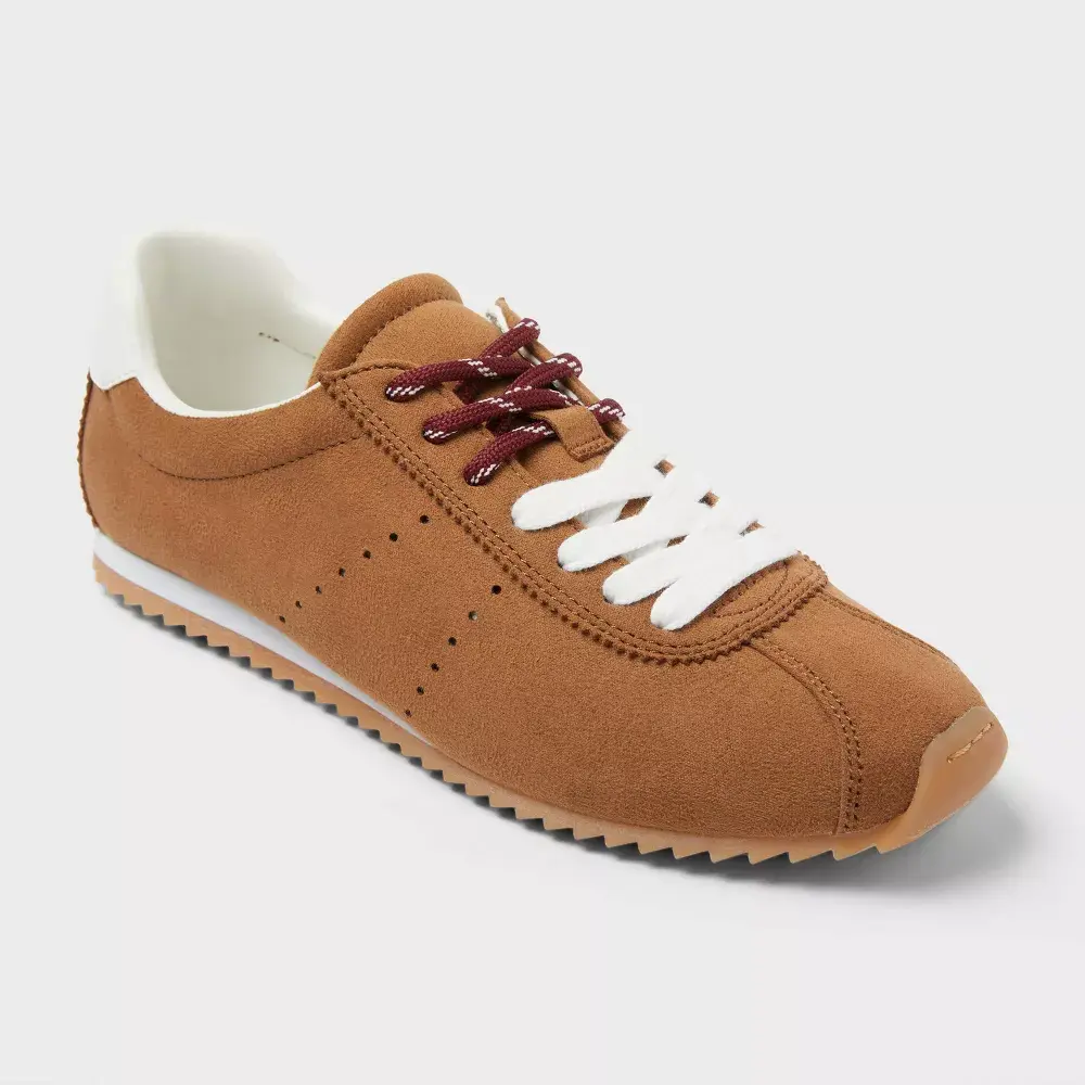 Universal Thread Women's JoJo Lace-Up Sneakers - Brown Low-Top Hiking Sports Footwear with Memory Foam Cushioning, Polyurethane Build, Recycled Fiber Materials