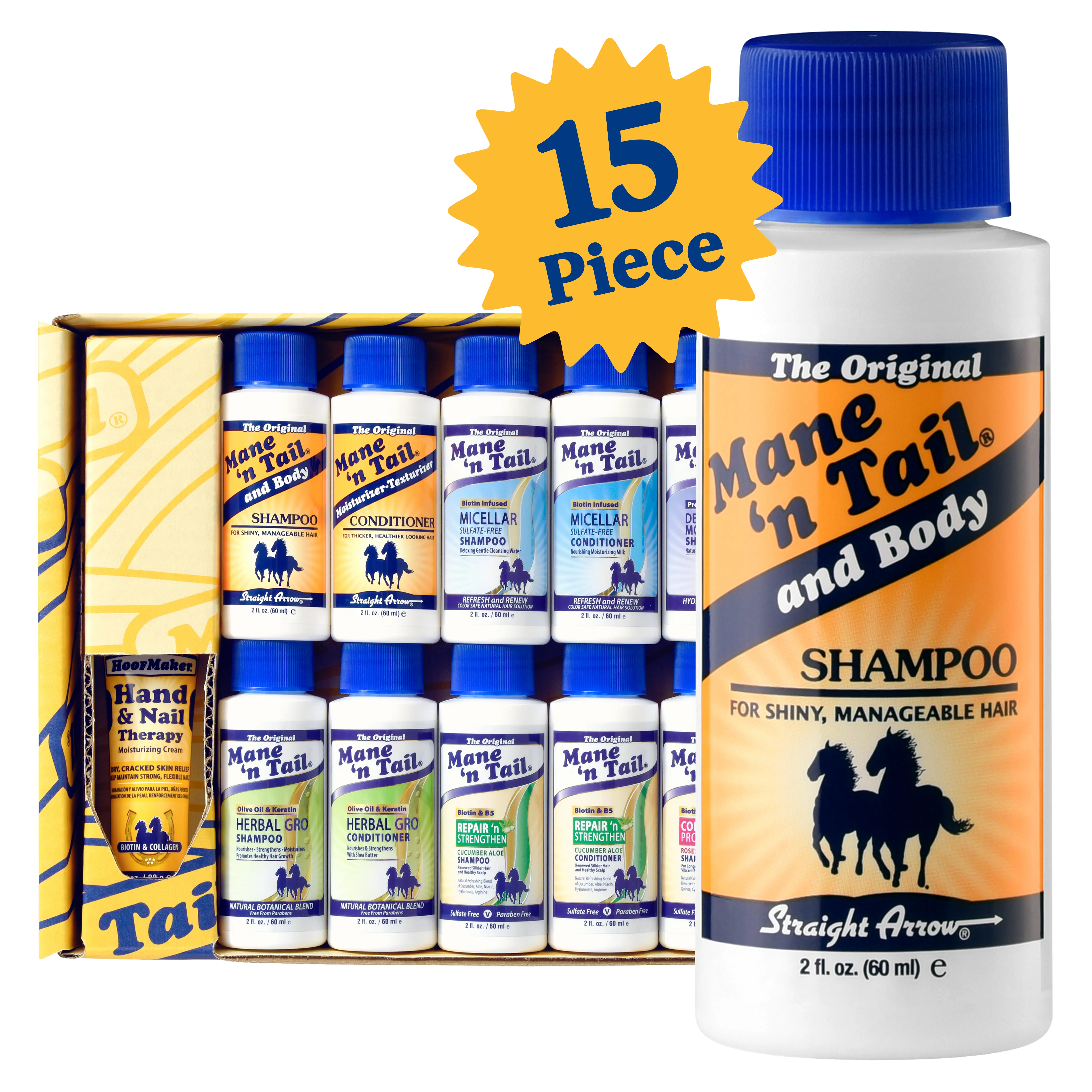 Mane 'n Tail Brand Sampler Trial Size Shampoos Conditioners and Detanglers 15 Piece Set Repair Shea