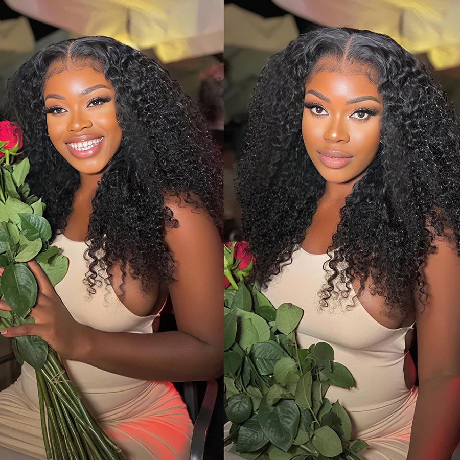 Pizazz Hair Hidden Strap 360 HD Full Lace Frontal Wig 4C Edge Curly Wigs Human Hair with Pre Bleached Knots Pre Cut Lace Wig