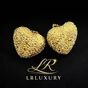 38 14K Laminated Gold Textured Heart Luxe Stud Earrings
