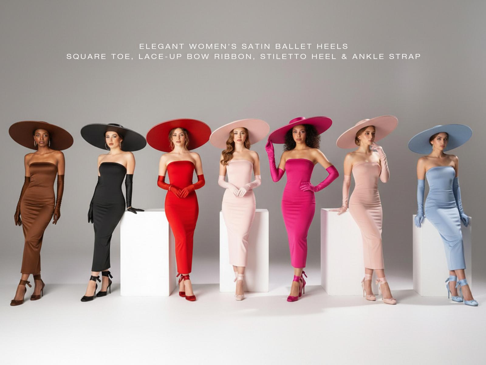 CYNLLIO Womens Satin Ballet Heels Closed Square Toe Elegant Lace Up Bownot Ribbon Ballerina Stilletto Heeled Sandals Cute Ankle Strap Slingback Pumps Strappy Mary Janes Slip On Comfy Wedding Party Casual Work Dating Fashionable Spring Heel Ballerina Heel