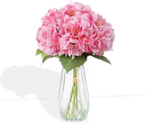 Gaomon 5-Piece Artificial Hydrangea Set, Fade-Resistant Silk Flowers in Glass Vase with Faux Water, Decorative Plants for Room Decor, Table Centerpieces, Wedding Decor - Pink
