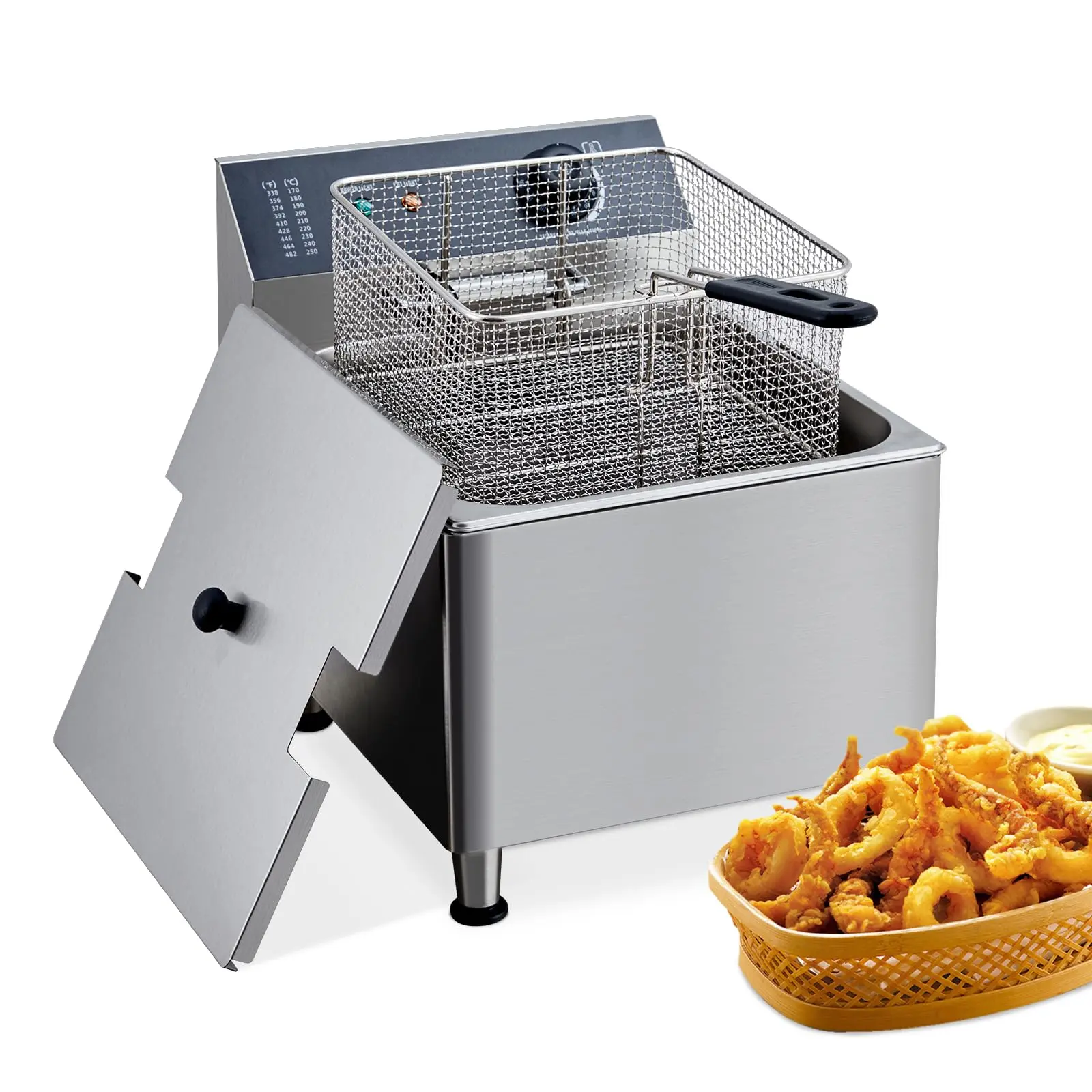 GARVEE Deep Fryer with Basket Commercial, 11L Electric Countertop Fryer Stainless Steel Deep Fryers, for Restaurant Home Use with Extra Large Frying Basket and Lid, 110V, 1700W