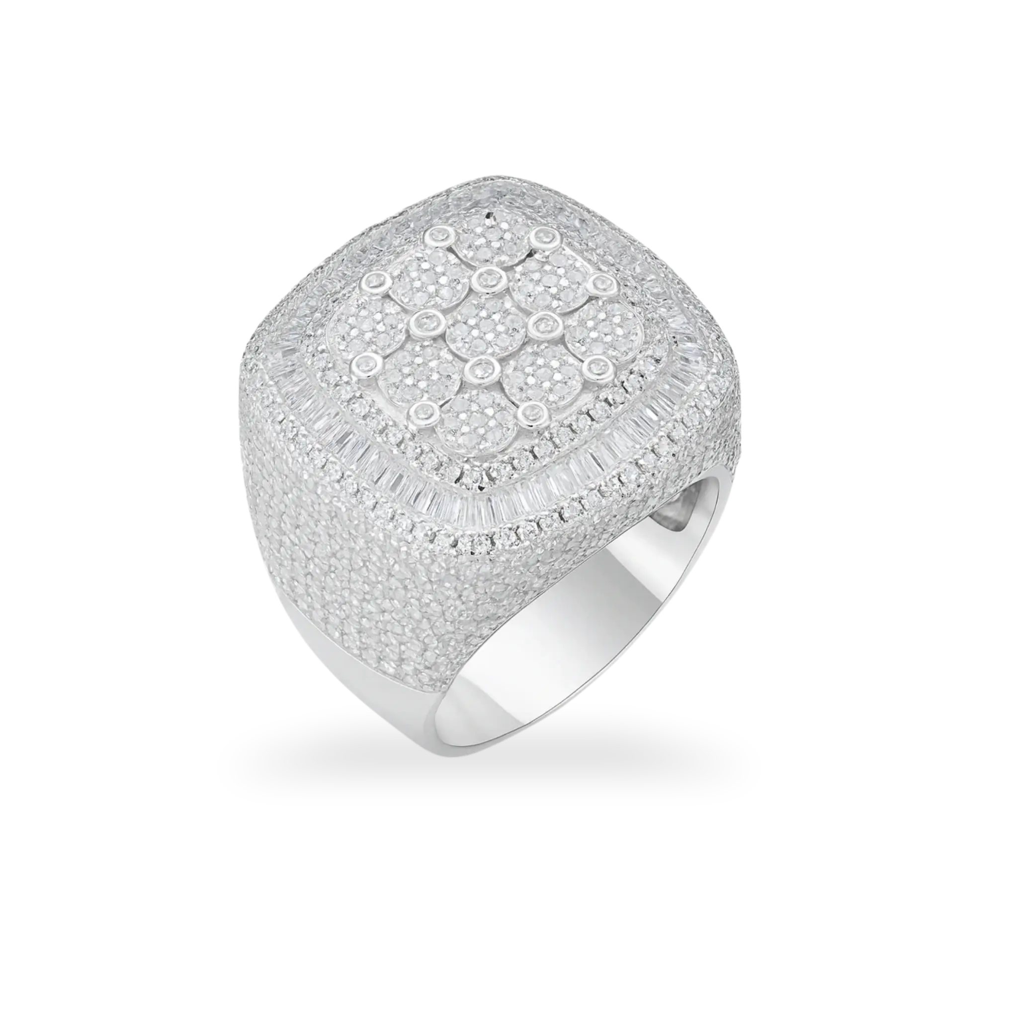 Moissanite Square Pave Set Baguette Fully Iced Statement Ring - 925 Sterling Silver