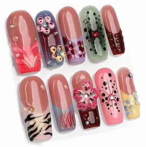 MuseMoodNails PG42 Tropical Muse Handmade Square Press-On Nails Set - 10 PCS 3D Gel, Reusable, Long-Lasting, Easy to Apply, Salon-Ready Finish, Vegan Safe, Acrylic Nail Extensions, Stylish Design, Stylish Acrylic Nails, Nail Inspo
