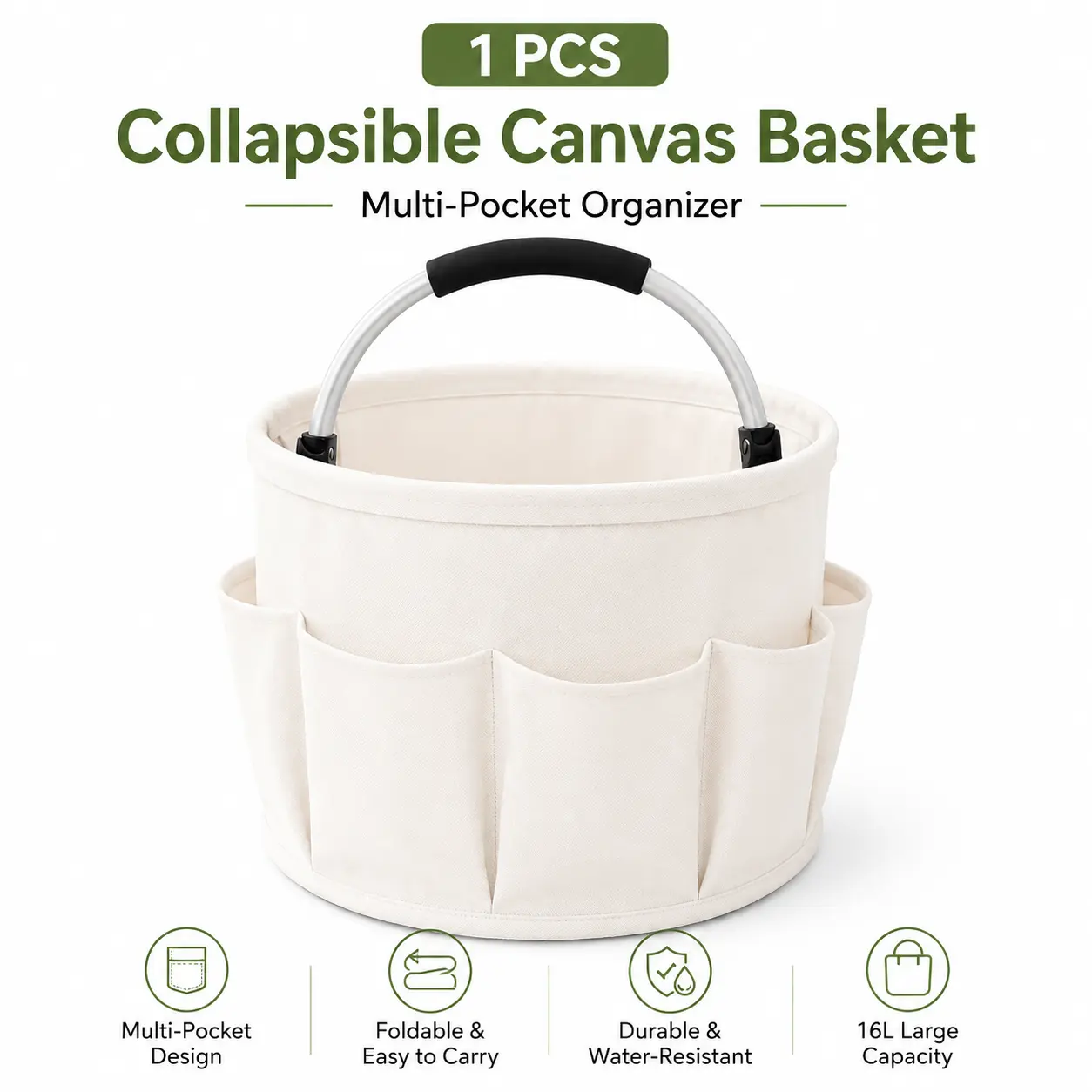 Foldable Storage Basket with Carry Handles, Portable Organizer Tote for Bathroom, Nursery, Camping, Laundry & Everyday Home Storage