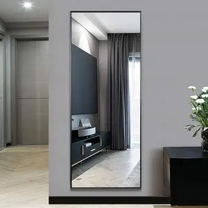 Floor Standing Mirror, Wall Mirror with Stand Aluminum Alloy Thin Frame，Full Length Mirror Wall Mirror 64"x21" Gold Standing Mirror Floor Mirror Aluminum Alloy Frame Full Body Mirror for Living Room Bedroom