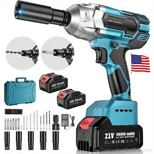 Professional 12 Inch Cordless Impact Wrench High Torque 3 in 1 Impact Gun with 2x 4000mAh Batteries Charger 5 Sockets 8 Drills 10 Screws Tool Case for Car Lug Nuts Repair