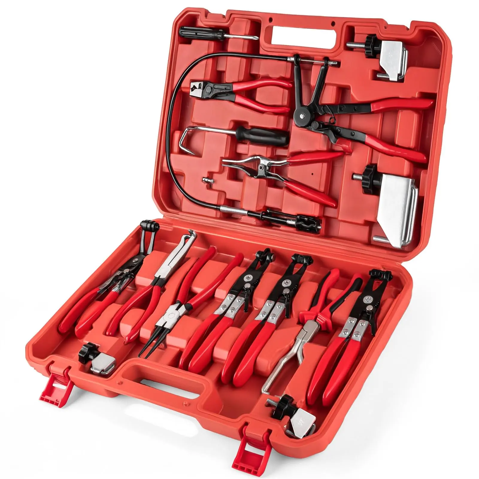 17pcs Hose Clamp Pliers Set, Hose Clamp Removal Tool with Electrical Disconnect Pliers & Long Reach Wire Spring Plier Set for Automotive Fuel, Oil, Coolant, Radiator Hoses