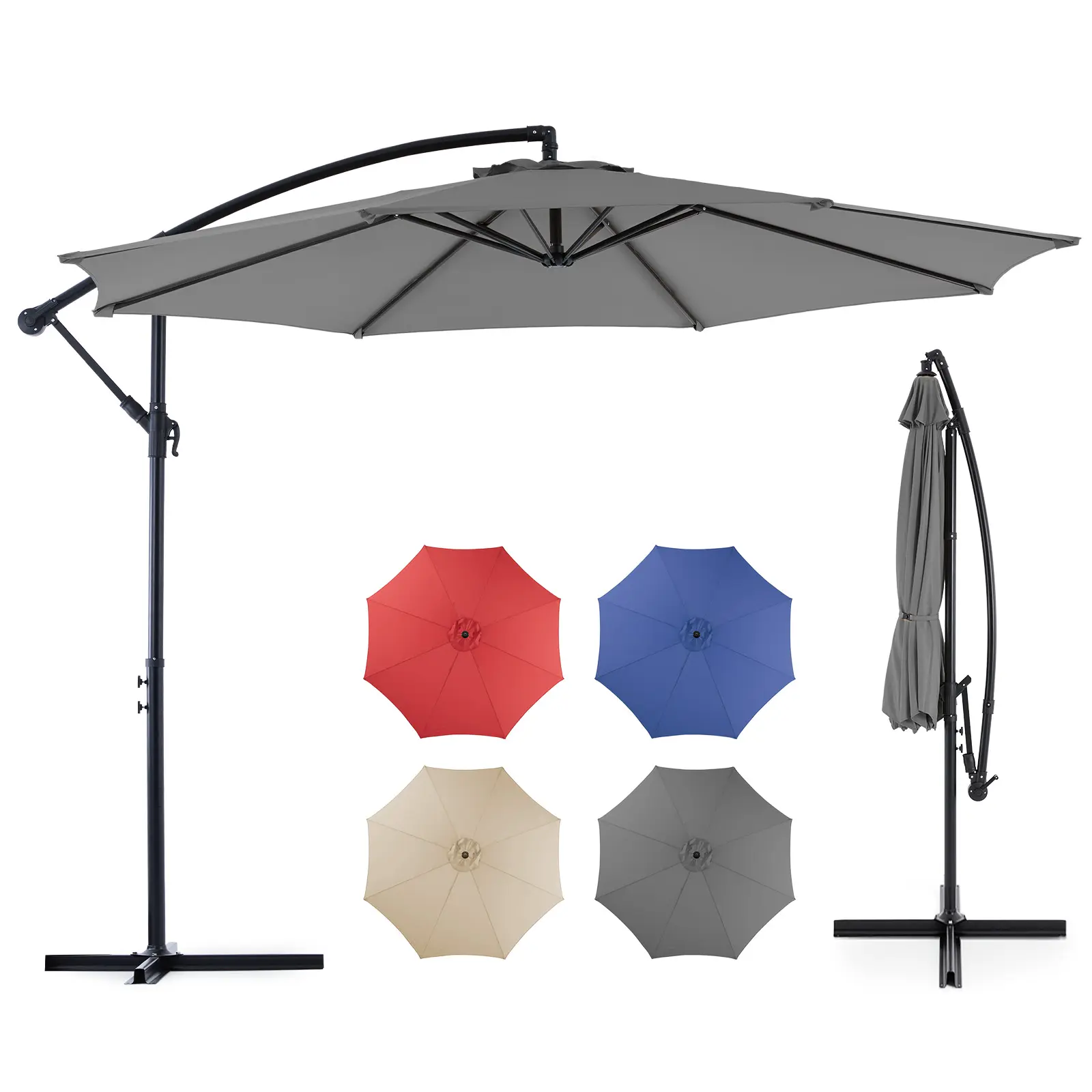 Sweetcrispy 10ft Offset Outdoor Patio Umbrella - 8-Rib Waterproof Polyester Canopy, UV15+ Sun Protection, Powder-Coated Frame, Adjustable Tilting High-Wind Parasol Umbrella for Backyard, Poolside, Outdoor Patio Umbrellas