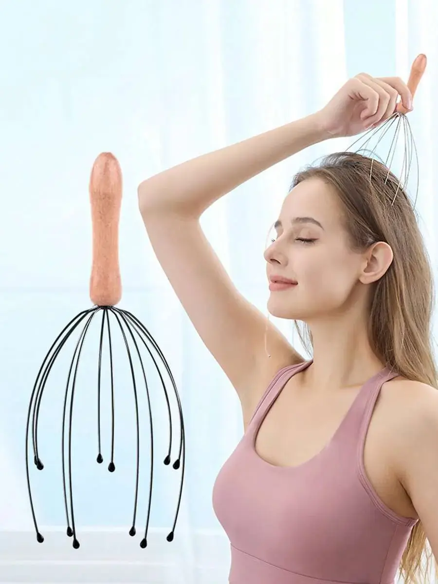 Handheld Massager,1Pc Wooden Handle12 Claw Scalp Massage Tool For Head Care,Hair,Hair Tools,Hair Care,School,Back To School,Travel,Travel Essentials,Home Essentials,Spa,Massage Tool,Massage,Massager,Spa