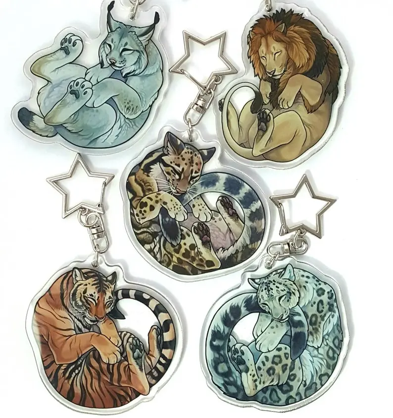 Sleepy Big Cat Keychains, Animal Lovers Keycharm, Cute Keyring Accessory, Fun Charm For Backpack Or Purse | High Quality and Customer Favorite Items