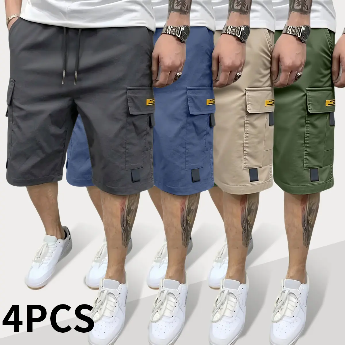 Men's Large Pocket Cargo Casual Shorts, Multi-Pocket Utility Bottoms, Lightweight Breathable Cotton Summer Shorts for Outdoor, Hiking, Work & Daily Streetwear