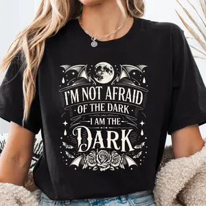 Vampires Gothic Shirt Tee, I Am the Dark Shirt, Witchy Aesthetic T-Shirt, Moon Bat Rose Print, Dark Feminine Sweatshirt, Goth Tee Top Womenswear
