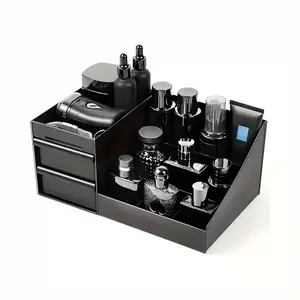 AsenCozy Men's Cologne Storage Rack, Bathroom Counter Organizer and Perfume Tray with Toothbrush and Sink Brush Holder, Durable Plastic Organizers, Cosmetic Storage Box
