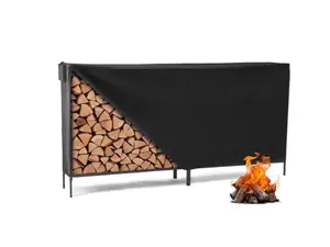 4FT/8FT Firewood Storage Rack with 600D Waterproof Cover, Heavy Duty Outdoor Log Holder with Zippered Design, Large Capacity Wood Rack for Fire Pit Patio Garden