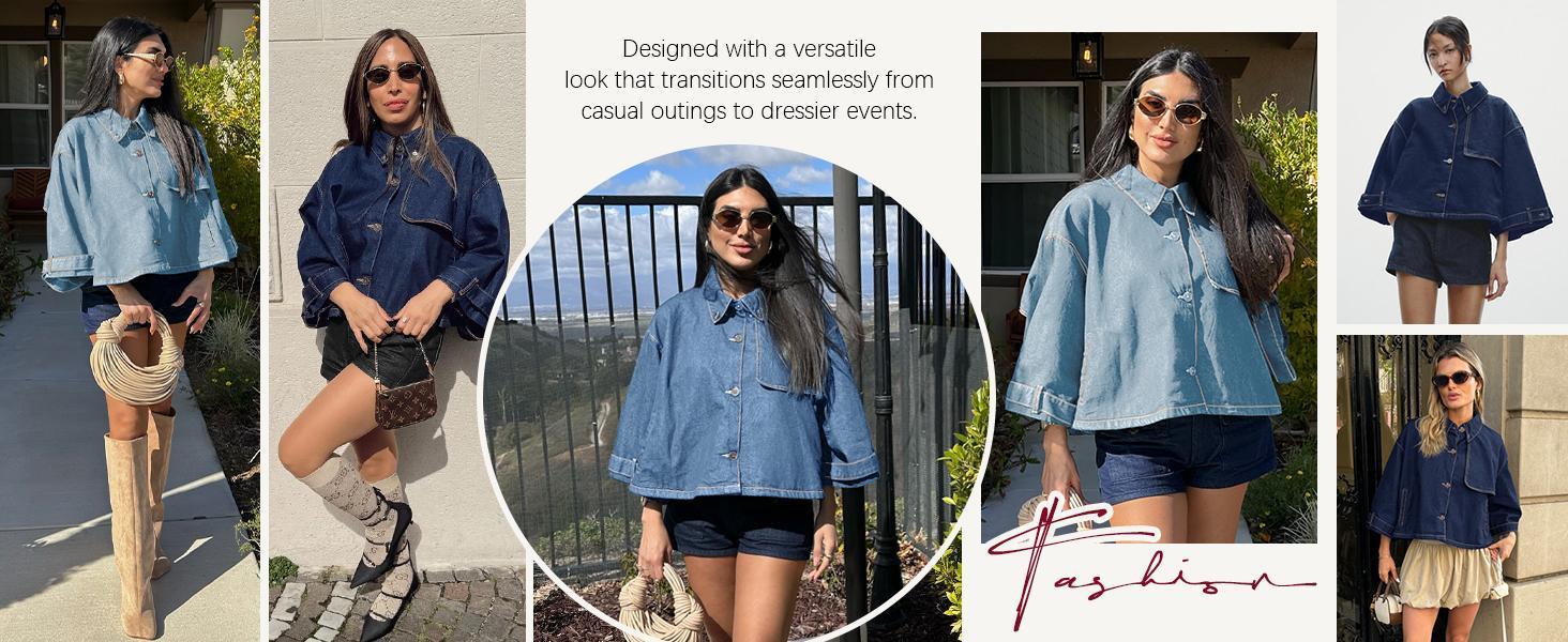 Imily Bela Womens Cropped Denim Jackets Casual Button Down Jean Shirt Shacket Loose 3/4 Sleeve Coat with Pockets Imily Bela Womens Cropped Denim Jackets Casual Button Down Jean Shirt Shacket Loose 3/4 Sleeve Coat with Pockets