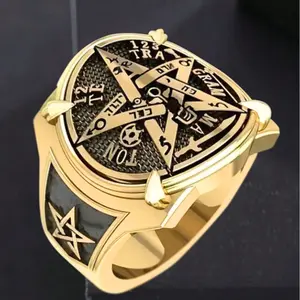Luxury gold-plated men's ring – Ancient Egyptian style with a five-pointed star | Outstanding jewelry, ideal gift for men