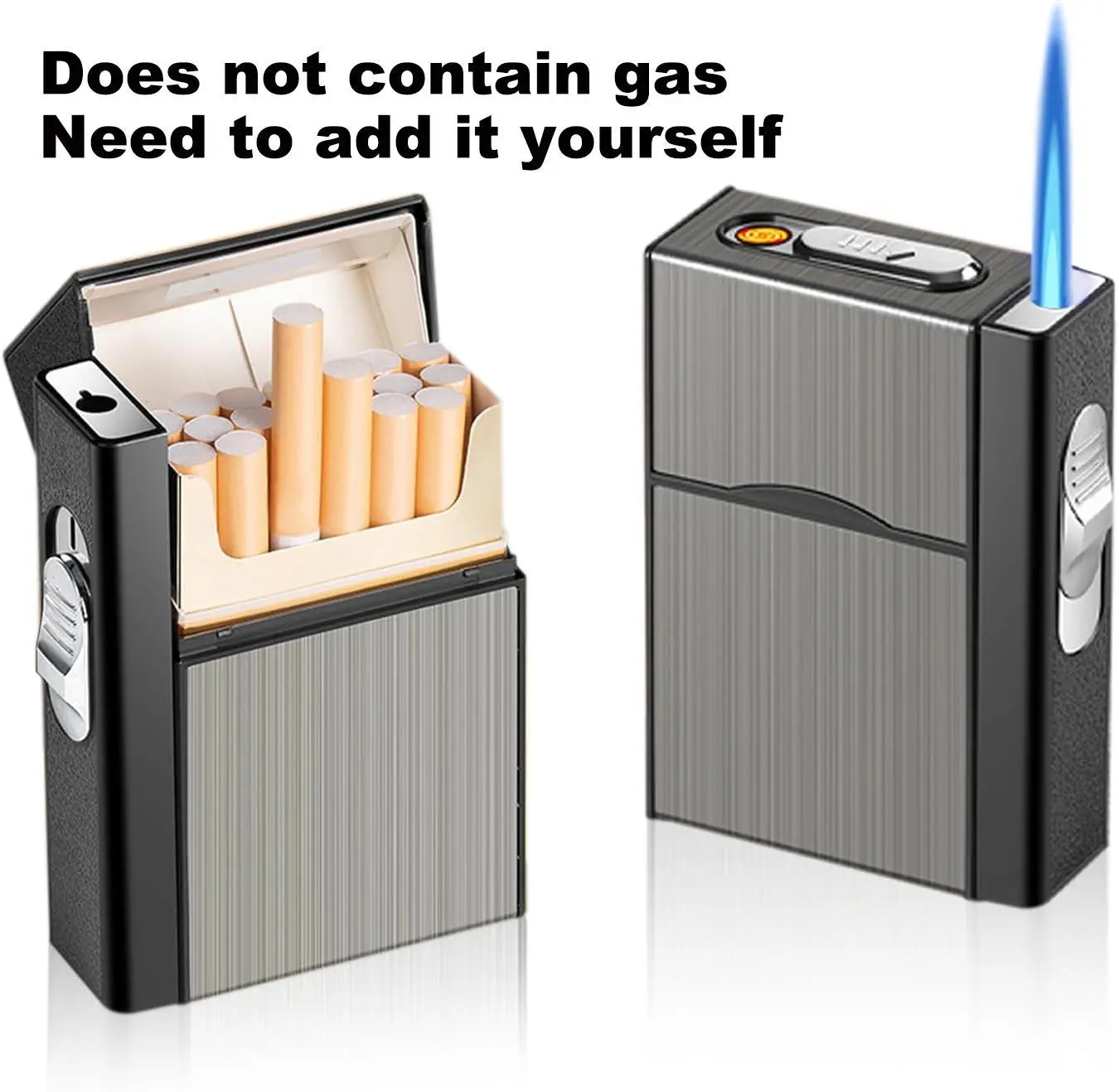 Outdoor portable rechargeable and waterproof lighter case with USB charging function – holds 20, features a tungsten filament igniter, ideal for camping (gas not included).
