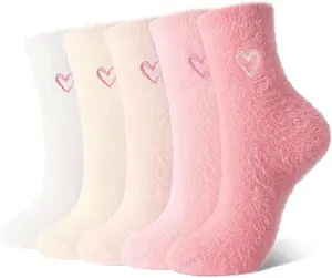 Warm Cozy Valentines Gifts for Her Girlfriend Wife Women Girls-Fluffy Soft Fuzzy Pink Heart Socks-Valentines Basket Stuffers