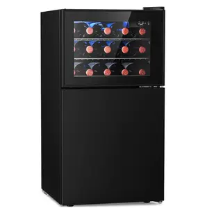 Antarctic Star 2.6 Cu. Ft. Mini Fridge with Freezer, 3-in-1 Compact Refrigerator with Wine Cooler Storage, Glass Door, Adjustable Temperature Control, LED Light, Reversible Door, Energy Efficient Small Fridge for Bedroom, Dorm, Office, Bar