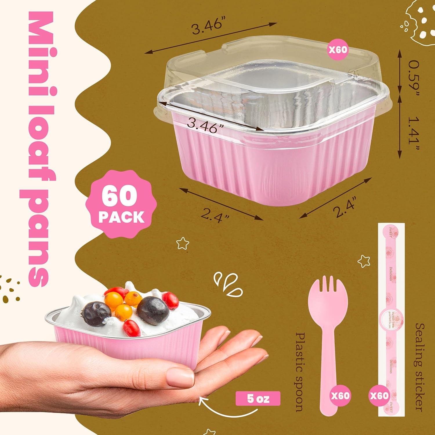 60 Pack Mini Cake Pans with Lids Mini Aluminum Pans, Disposable Loaf Containers Cupcake Liners with Lids for Pudding, Souffle, Party, Wedding 60 Pack Mini Cake Pans with Lids Mini Aluminum Pans, Disposable Loaf Containers Cupcake Liners with Lids for Pudding, Souffle, Party, Wedding