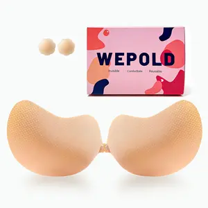 WEPOLD Mango Sticky Bra Push Up Front Closure Invisible Silicone Medical-Grade Adhesive Pain-Free Nipple Protection Non-Adhesive Center Reusable Seamless Coverage for Backless Dress Womenswear