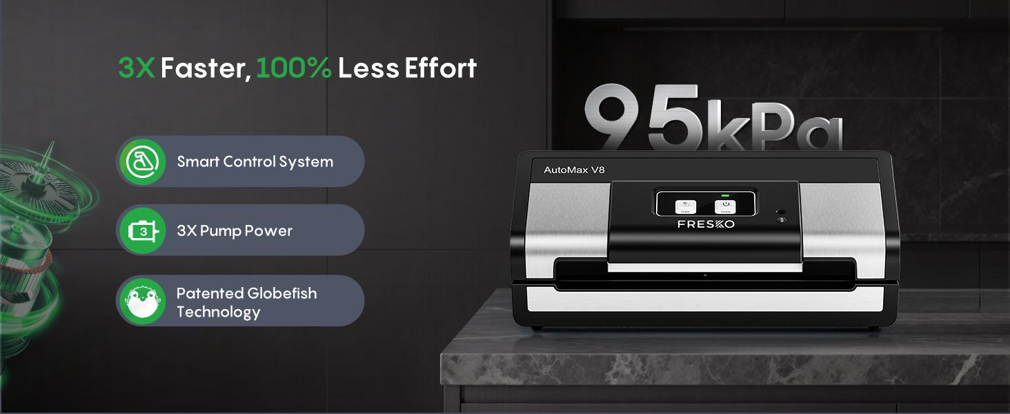 FRESKO AutoMax V8 Heavy Duty Vacuum Sealer Machine, Automatic Food Saver with Dry & Moist Modes, Built-in Cutter & Bag Storage, Includes Bags & Rolls