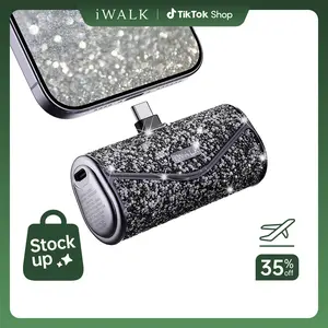 iWALK Upgraded Shiny Portable Charger 5000mAh High Capacity Compact Cordless Power Bank for iPhone 17/16/15 & Android Type-C Smartphones Black - 22.5W Max Charging Cable