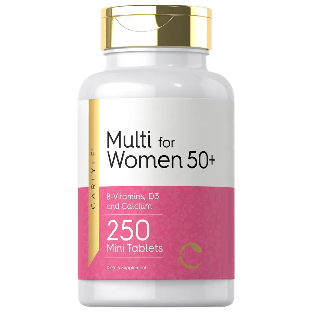 Carlyle Multivitamin for Women 50 and Over | 250 Mini Tablets | Iron Free Supplement | with B12, D3, and Calcium | Non-GMO, Gluten Free