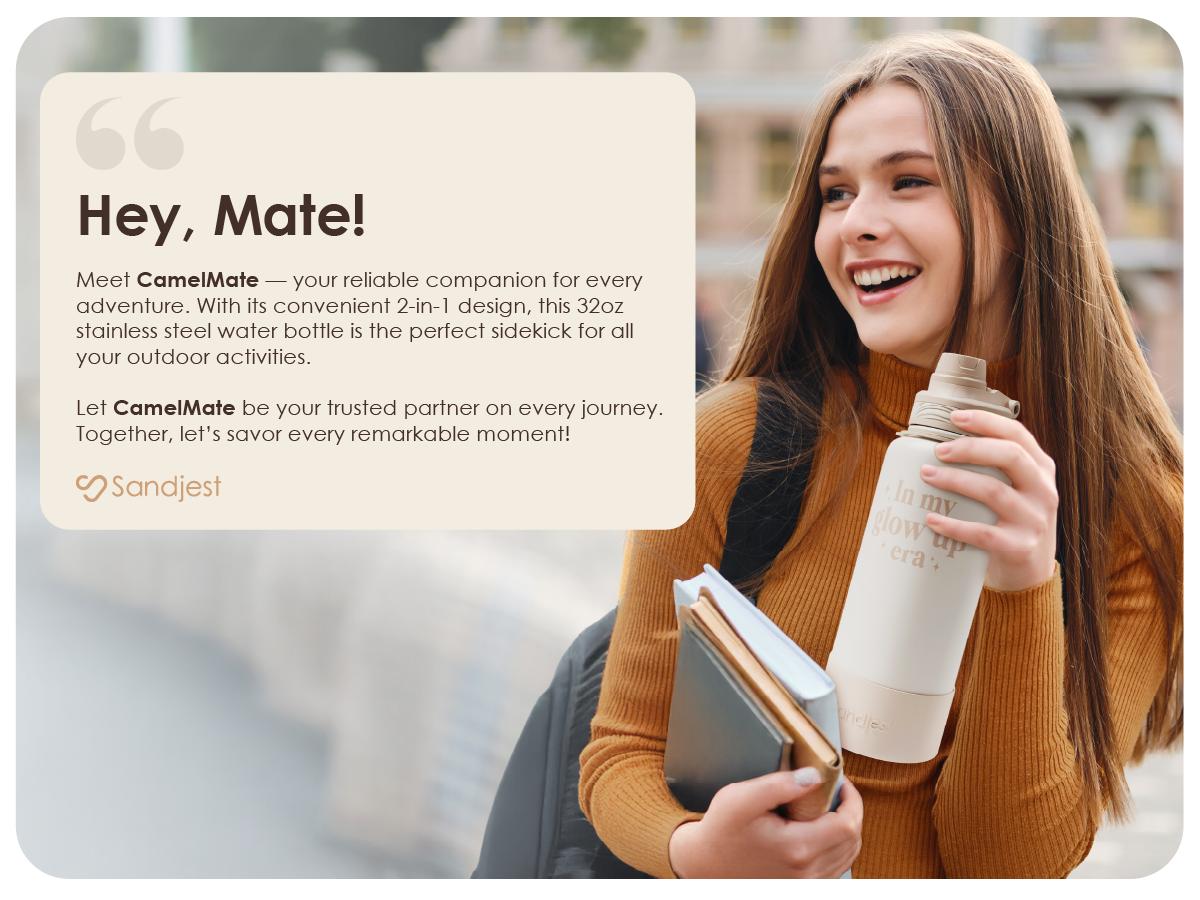 Sandjest 32oz Insulated Stainless Steel Water Bottle with Strap and Spout Lid, 100% Leak Proof, Gym Sports Travel Outdoor, Gifts for Women Christmas