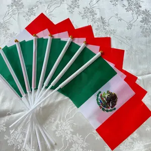 Mexican  flag 14x21cm Plastic flagpole hand waving national flag activity parade sports  decoration Mexico Hand Flag